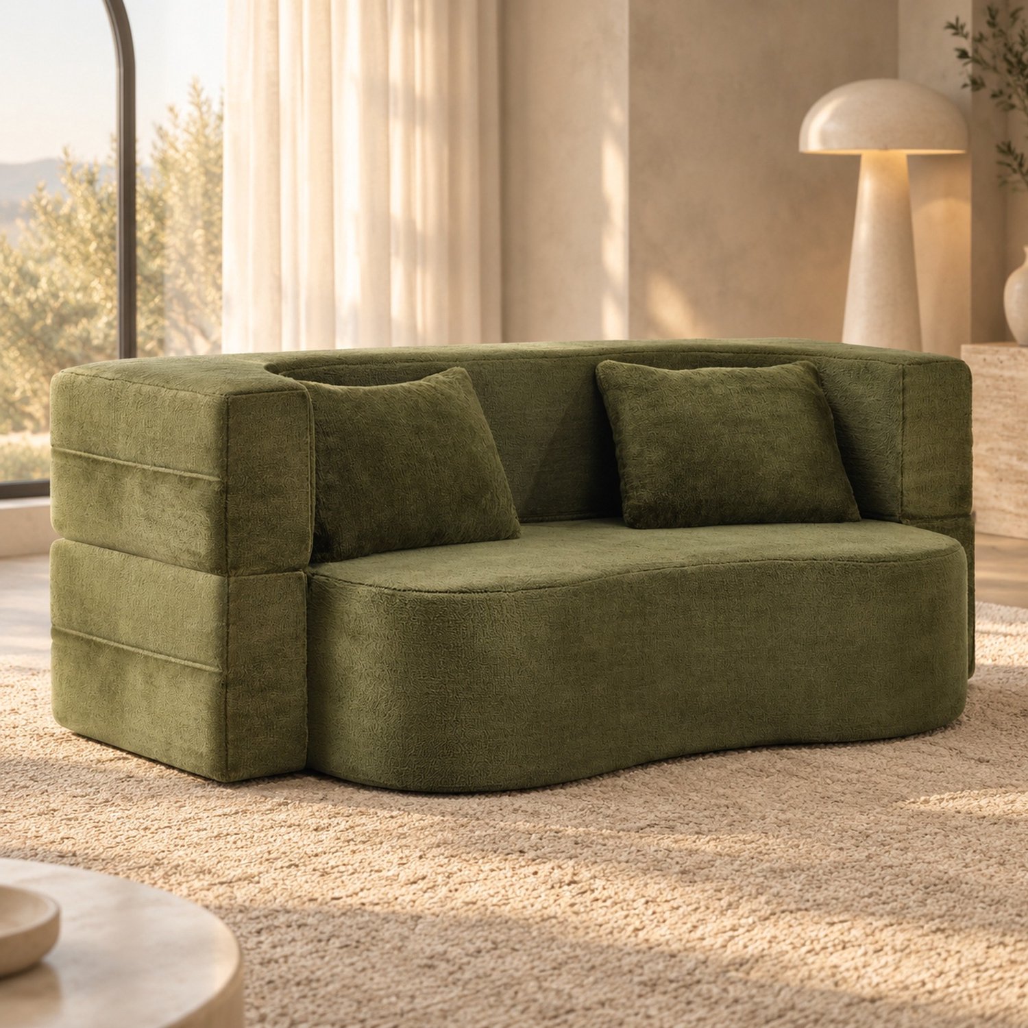 CHICFURN Slaapbank 180 cm - Opvouwbaar 2-in-1 - Met 2 kussens - Groen