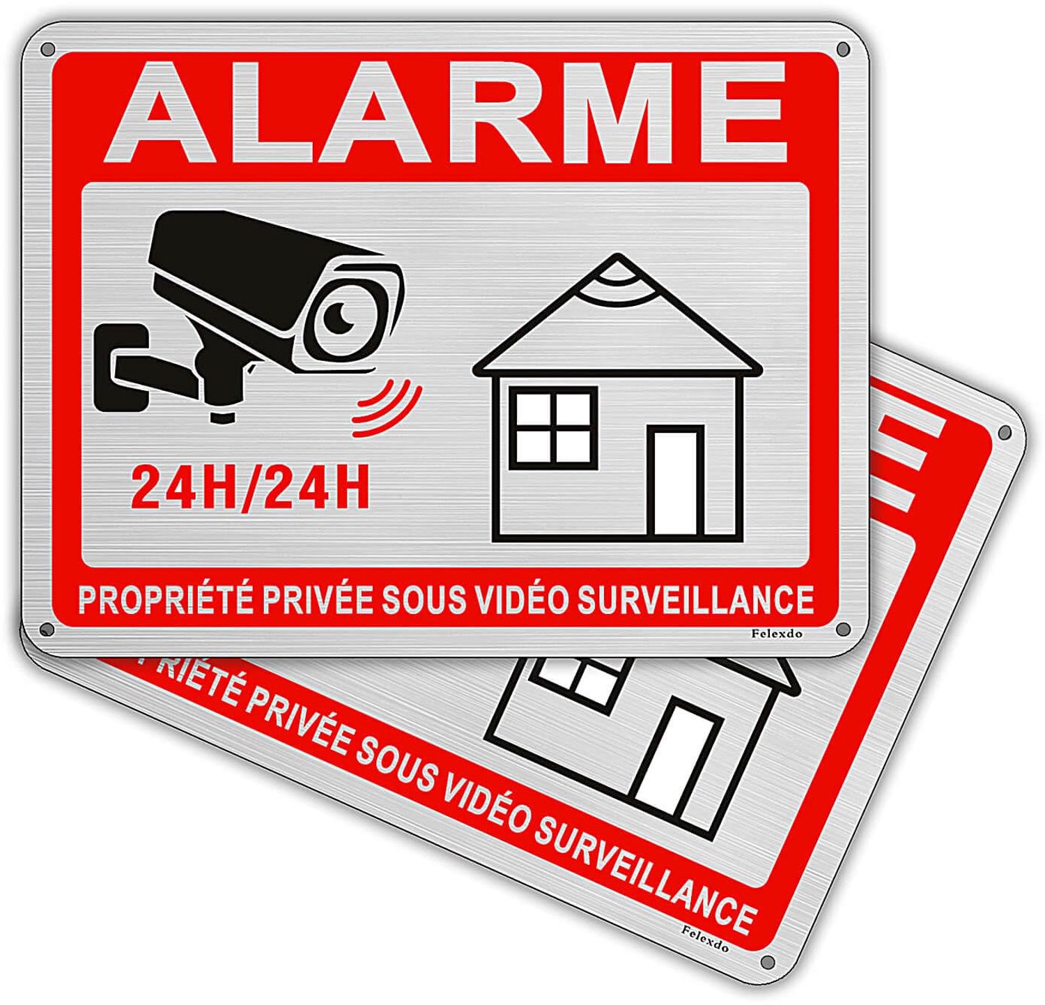 Alarm Paneel 20 x 15 cm - Videobewaking - Zelfklevend - Waterdicht - UV-bestendig - Geborsteld Aluminium - Beveiligingspaneel
