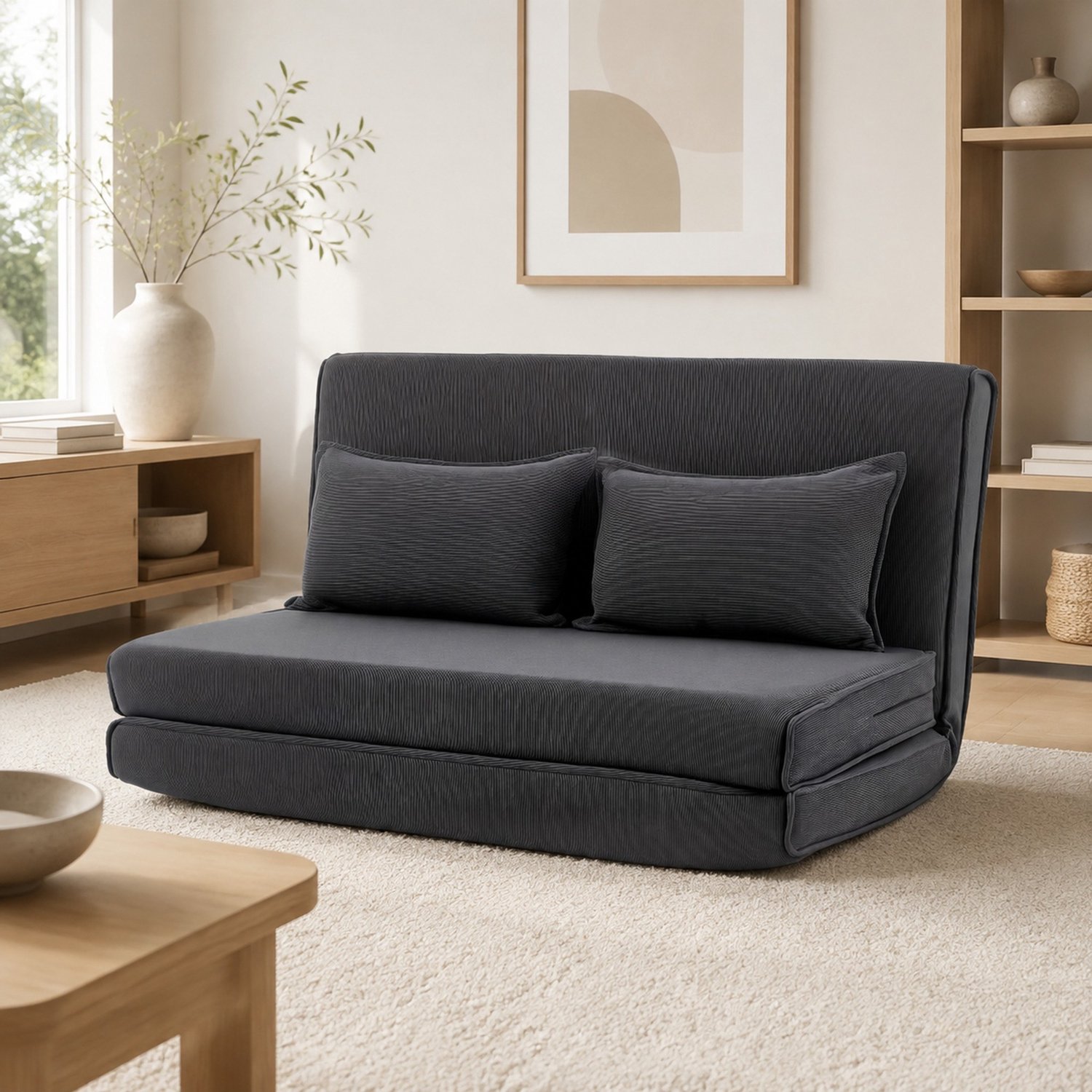 CHICFURN Slaapbank - Verstelbare rugleuning - 3-in-1 - Donkergrijs