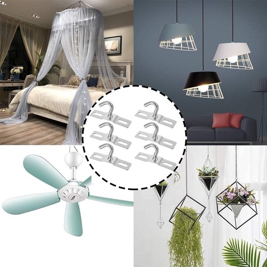 6 Stuks Roestvrij Stalen Plafondplaat Haken - Wandmontage voor Lampen en Decoratie — afbeelding 4