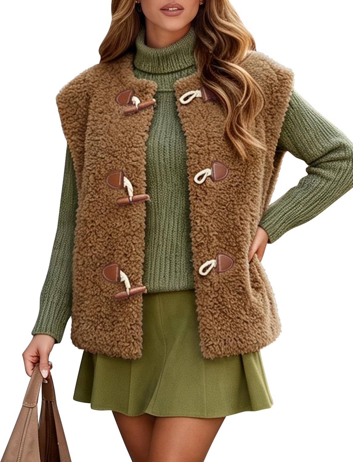Fleece vest met V-hals en zakken