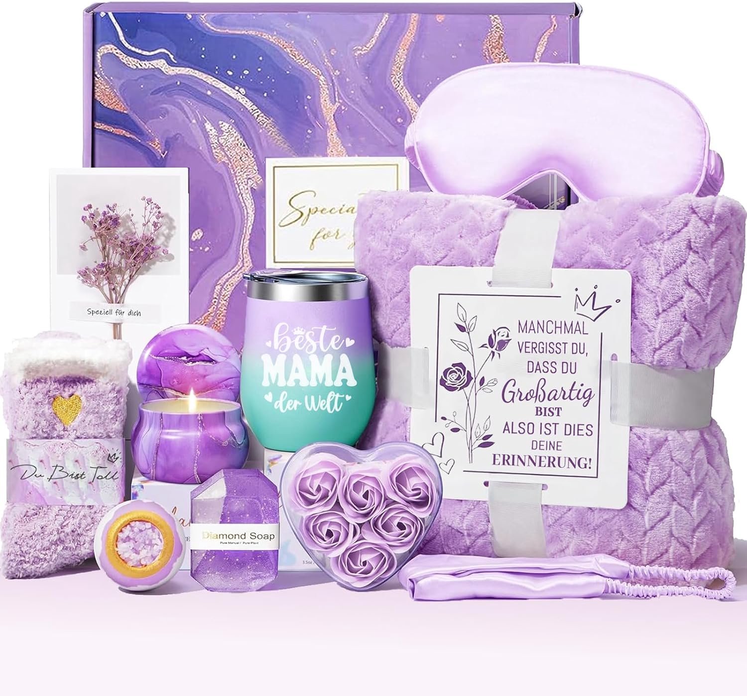 Cadeauset voor Moederdag: wijnbeker en dekentje