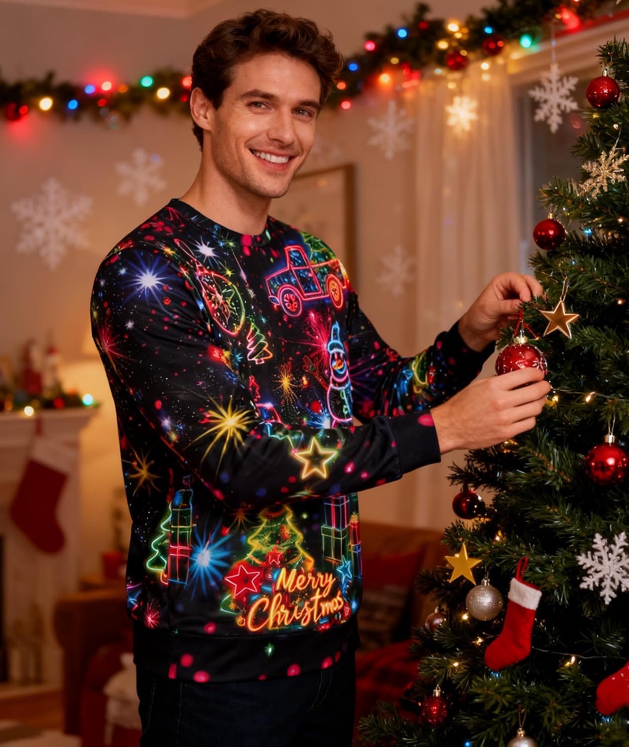 Kersttrui met lange mouwen 3D-print S-3XL