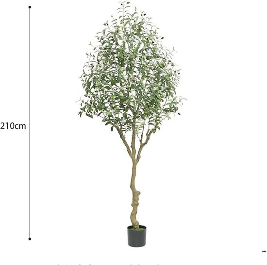 2 Stuks Kunstmatige Olijfboom 210 cm – Met Houten Stam, Bladeren & Vruchten – Verstelbare Takken & Stevige Pot – Voor Woonkamer, Kantoor & Entree – Groen