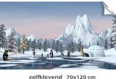 70x120 cm - sticker zelfklevend - Winterlandschap met spelende pinguïns - kerstdecoratie binnen