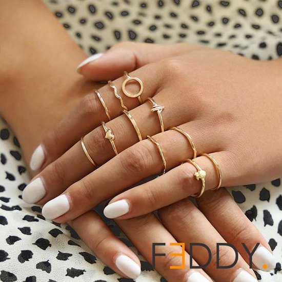 11 delige ringen set eenvoudig ontwerp goud kleur | bol.com