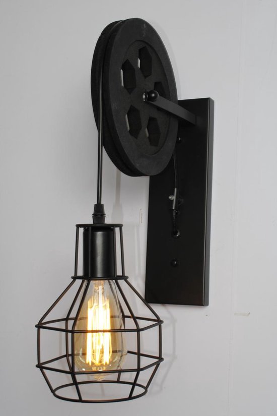 inch Absoluut bossen Industriële Wandlamp Zwart | Katrol lamp vintage | Wandlampen | Lamp  industrieel |... | bol.com