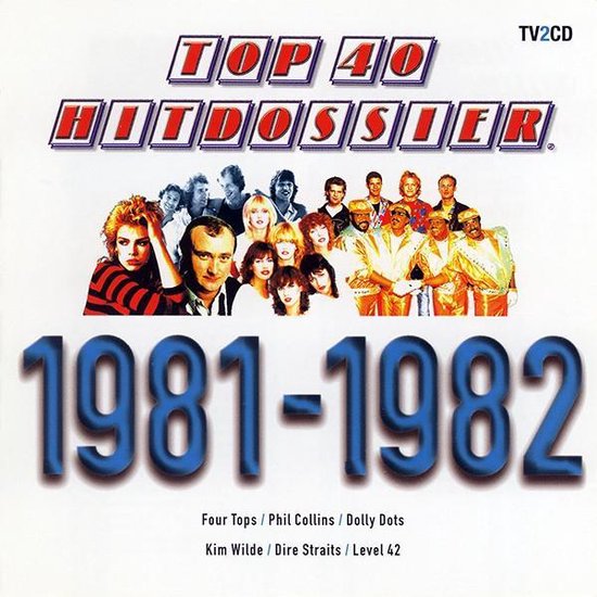 Albumhoes Top 40 Hitdossier 1981-1982 met een collage van artiesten en de tekst 'TV2CD'.