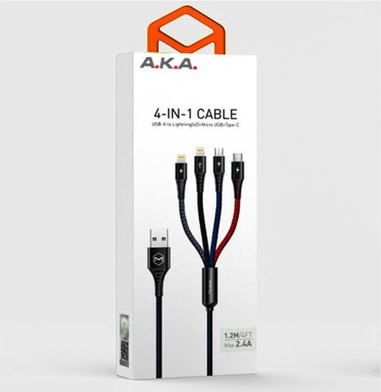4 in 1 - LANGE OPLAAD KABEL APPLE / SAMSUNG / HUAWEI / MICRO-USB - LADER –... | bol.com