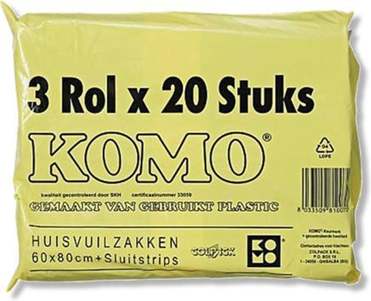 Komo Vuilniszakken 3 x 20 stuks 60 liter Komo Vuilniszakken 3 x 20 stuks 60 liter