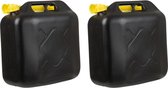 2x Zwarte jerrycan/watertank met schenktuit 20 liter - Voor water en benzine - Grote jerrycans/watertanks voor onderweg of op de camping