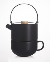 Bredemeijer - Tea for one Umea noir avec couvercle en bambou, 500ml - Théière avec filtre