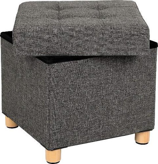 MIRA Home - Kruk - Voetenbankje - Met opbergruimte - Kubusvormig - Hout - Grijs - 38x38x40