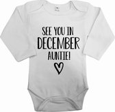 Baby rompertje see you in december auntie | Bekendmaking zwangerschap | Cadeau voor de liefste aanstaande tante | Bekendmaking zwangerschap rompertje voor tante in de maat 56