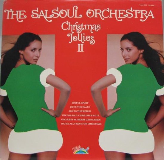 Albumhoes van The Salsoul Orchestra's 'Christmas Jollies II' met twee vrouwen in kerstoutfits.