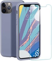 iPhone 11 Pro Max Hoesje - Siliconen Back Cover & Glazen Screenprotector - Paars