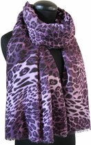 Paarse luipaard print viscose dames sjaal - 85 x 180 cm