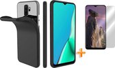 HB Hoesje Geschikt voor Oppo A9 2020 - Siliconen Back Cover & Glazen Screenprotector - Zwart