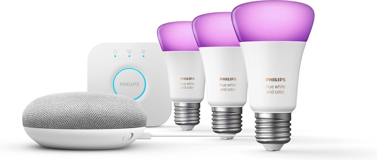 verzekering converteerbaar Autonomie Philips Hue Starterspakket - Inclusief Google Nest Mini - White and Color  Ambiance -... | bol.com