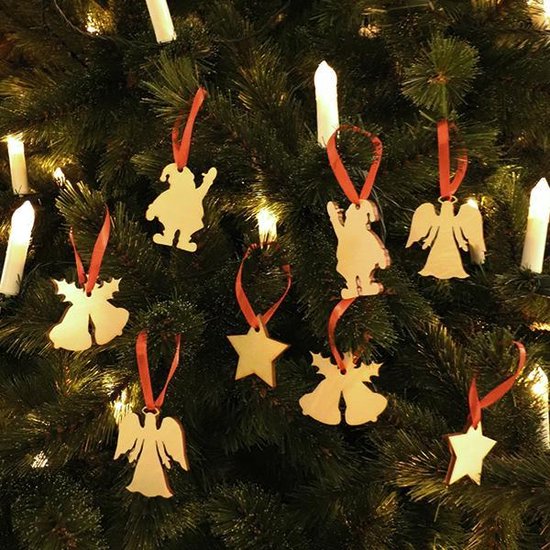 Houten kerst hangers set van 8