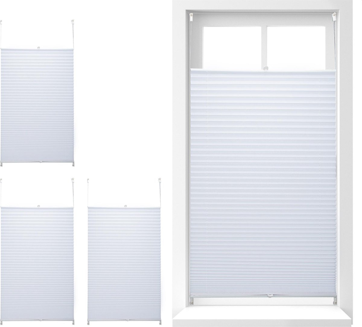 Relaxdays 4x plissegordijn - plissé jaloezie - zonder boren - opvouwbaar - 90x210cm - wit