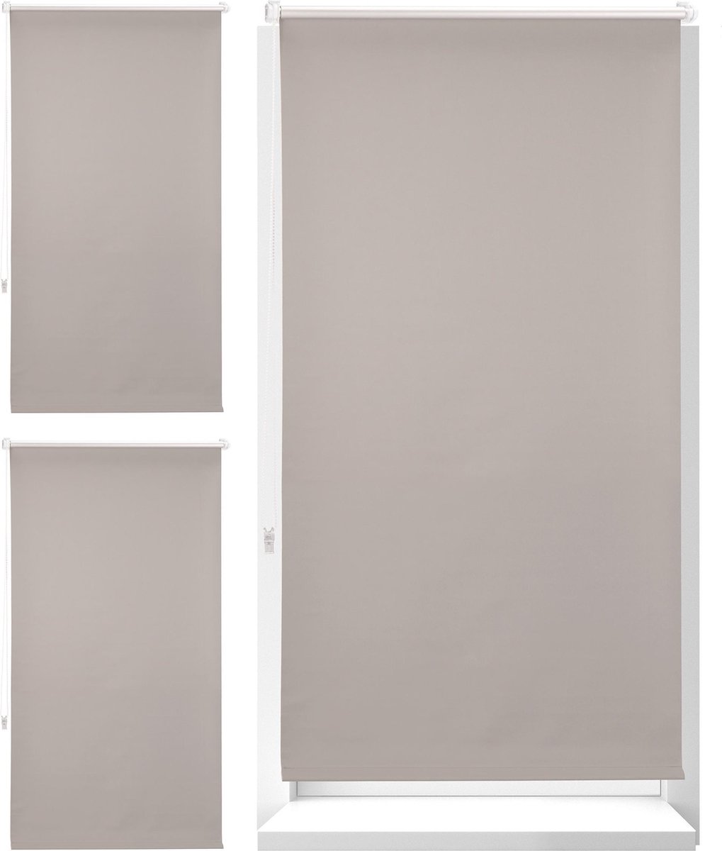 Relaxdays 3 x verduisterend rolgordijn thermo - warmtewerend - klemmen - bruin - 80x210cm