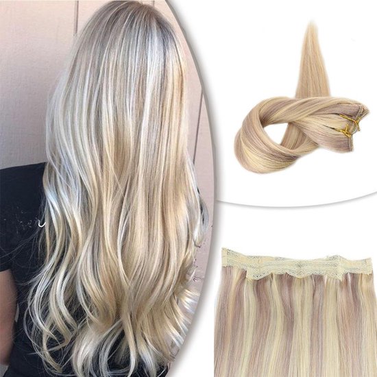 Stemmen Vlekkeloos paus Hair Halo Wire Hair Extensions Clip In Blond mix 60cm 100%Echt haar 120gram  | bol.com