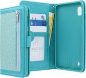 Samsung Galaxy A10 Bookcase hoesje - CaseBoutique - Glitter Turquoise - Kunstleer - Glitters - Rits Vakje