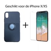 iPhone X / Xs Siliconen Hoesje Zwart met Ring en Magneet Premium Back Cover +  Screen Protector