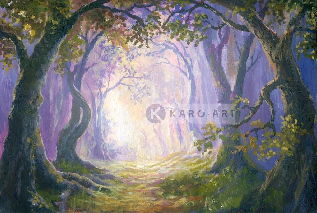 karo-art Schilderij - Sprookjesbos , Groen Paars , 3 maten , Wanddecoratie Multikleur