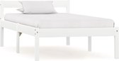 Bedframe Wit 100x200 cm Hout (Incl LW Led klok) - Bed frame met lattenbodem - Tweepersoonsbed Eenpersoonsbed