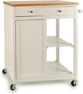 White Wooden Multifunctional Rack Trolley. Countertop, Drawer, 2 Shelves And Wardrobe. With 4 Wheels