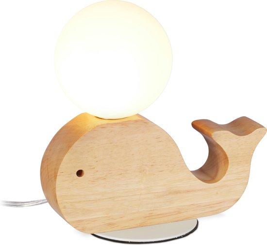 relaxdays veilleuse enfant - baleine - veilleuse en bois - lampe de bureau led - lampe enfant
