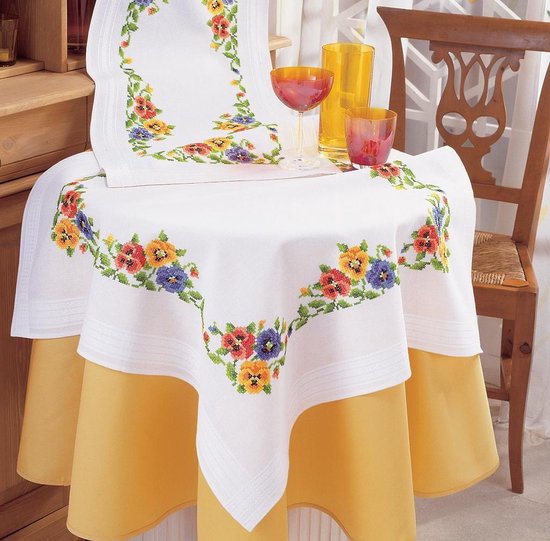 bol.com | Vervaco tafelkleed viooltjes borduren PN-0013173 voorbedrukt  kruissteek