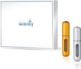 Scenty - Parfum Verstuiver Navulbaar - Mini Parfum Flesje - Reisflesje - Goud & Zilver - 2 stuks - Inclusief hoesje!