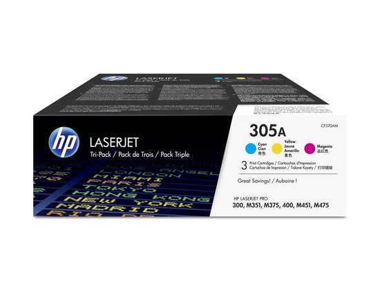 HP 305A pack de 3 toners LaserJet cyan/magenta/jaune authentiques