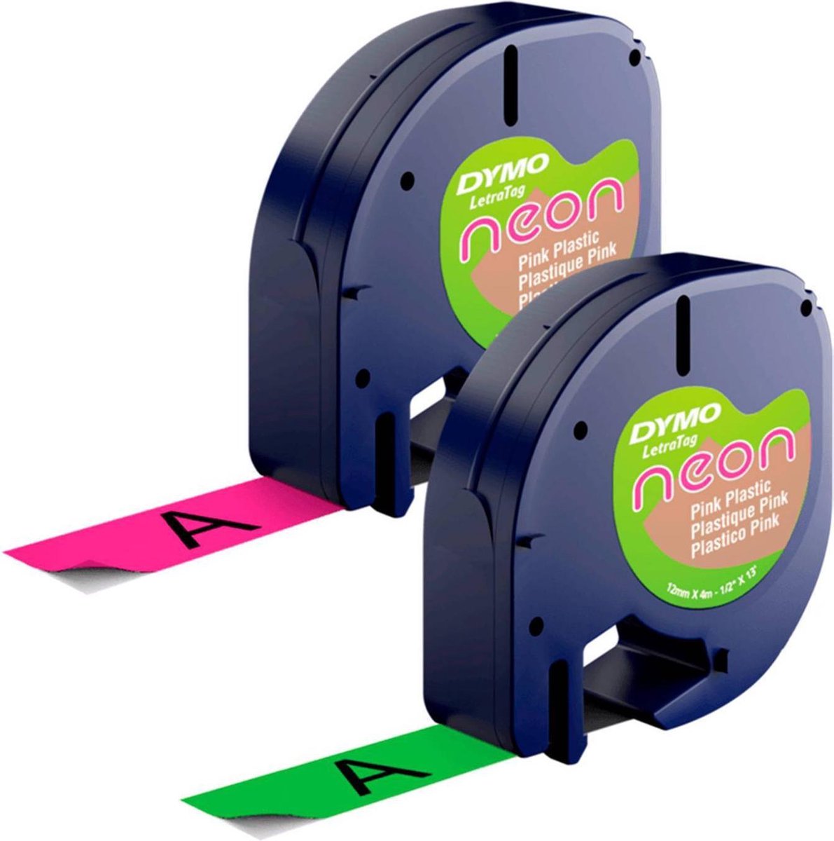 DYMO LetraTAG - Neon groen neon roze - Rol (1 2 cm x 4 m) 2 rol(len) blister - labeltapepakket