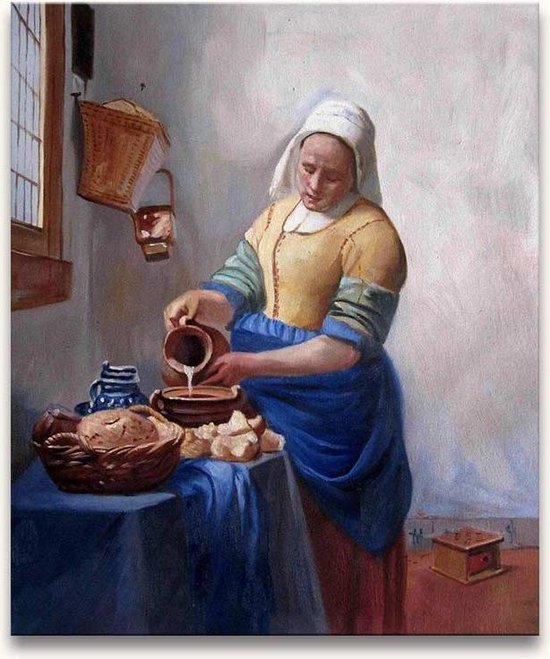 Handgeschilderd schilderij Olieverf op Canvas - Johannes Vermeer 'Het Melkmeisje'