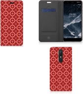 Nokia 5.1 (2018) Hoesje met Magneet Batik Red