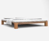 Bedframe Bruin EikenHout 140x200 cm (Incl LW Anti kras Vilt) - Bed frame met lattenbodem - Tweepersoonsbed Eenpersoonsbed