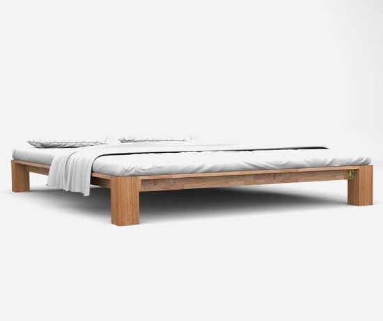 Bedframe Bruin EikenHout 140x200 cm (Incl LW Anti kras Vilt) - Bed frame  met... | bol.com