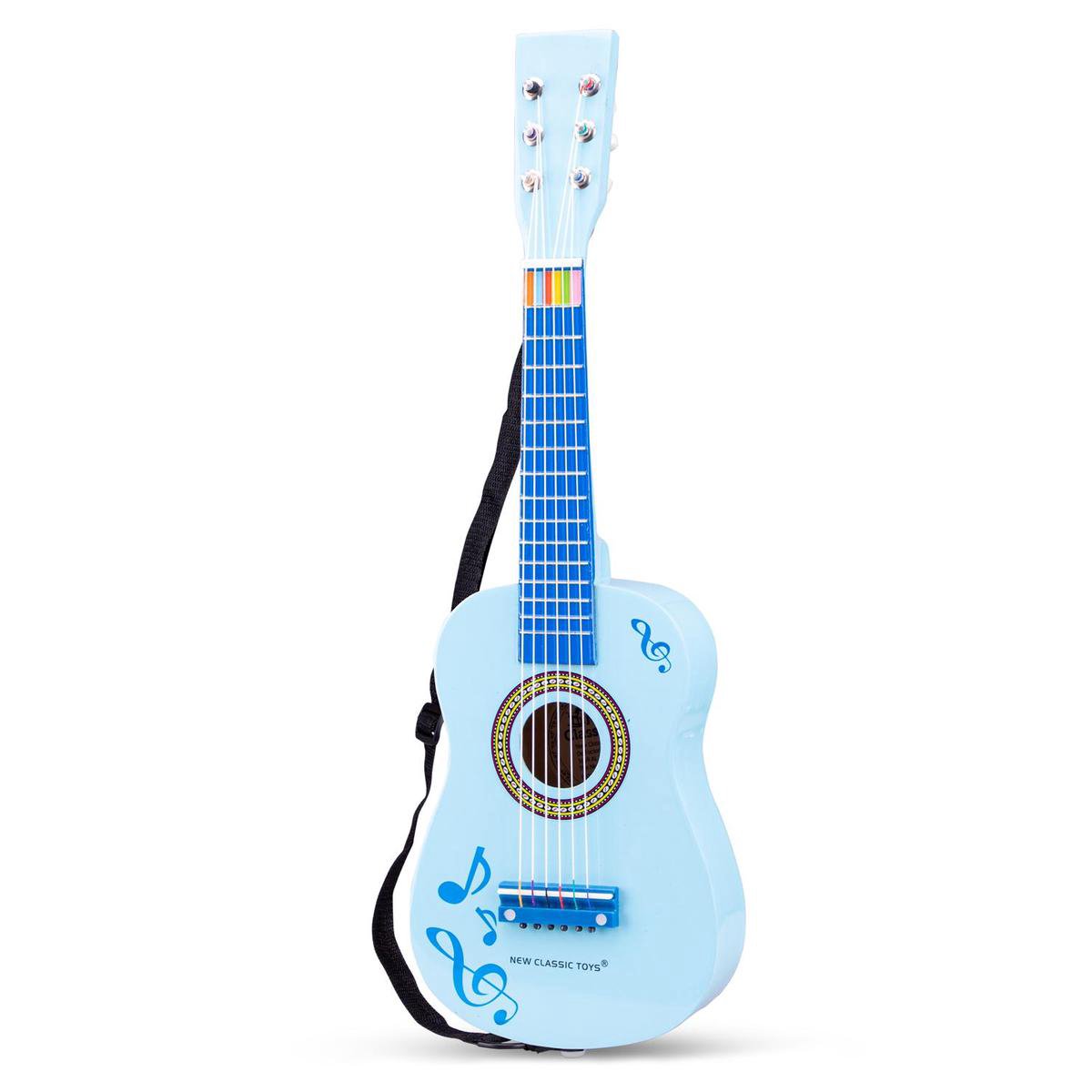 New Classic Toys Houten Speelgoed Gitaar met Muziekboekje - Inclusief Draagriem - Blauw met Muziekno