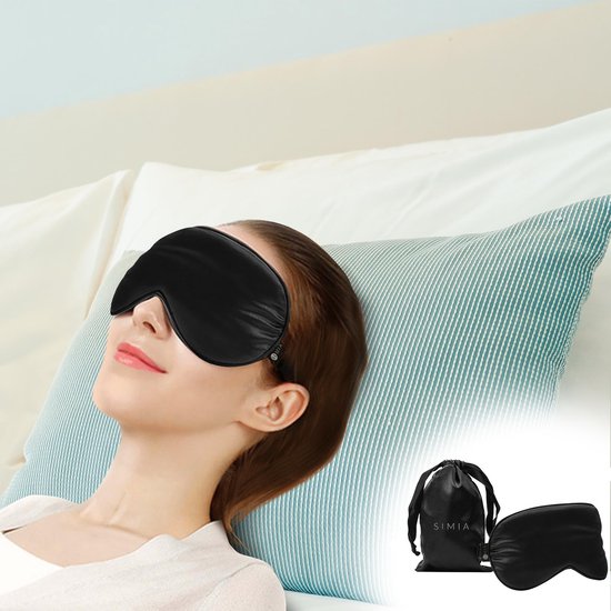 SIMIA™ Premium Zijden Slaapmasker + Opbergzakje - 100% Verduisterend Oogmasker - Verstelbaar - Blinddoek - Zijdezacht - Anti-Rimpel - Cadeau Tip - Zwart