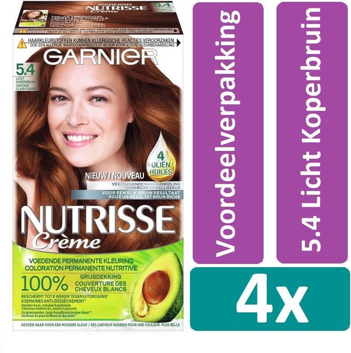 Garnier Nutrisse Cream Teinture pour cheveux Dye 5.4 Châtain clair cuivré 4  pièces | bol