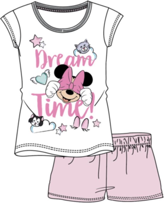 Disney Minnie mouse pyjama met korte mouw - wit - zalmroze - maat 128 cm / 8 jaar