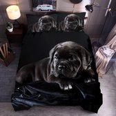 Dekbedovertrek, schattige labrador puppy op zwart. 200x230cm dekbedovertrek + 1 kussensloop 50x70cm.  Volledig formaat. Driedelige set.