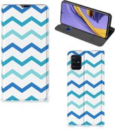 Geschikt voor Samsung Galaxy A51 Smartphone Hoesje Zigzag Blauw