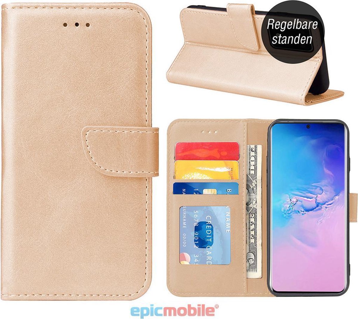 Hoesje geschikt voor Samsung Galaxy S20 Ultra Hoesje - Book Case Wallet met Pasjeshouder - Goud - EPICMOBILE