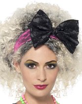Smiffys - 80s Lace Kostuum Haarband - Zwart/Roze
