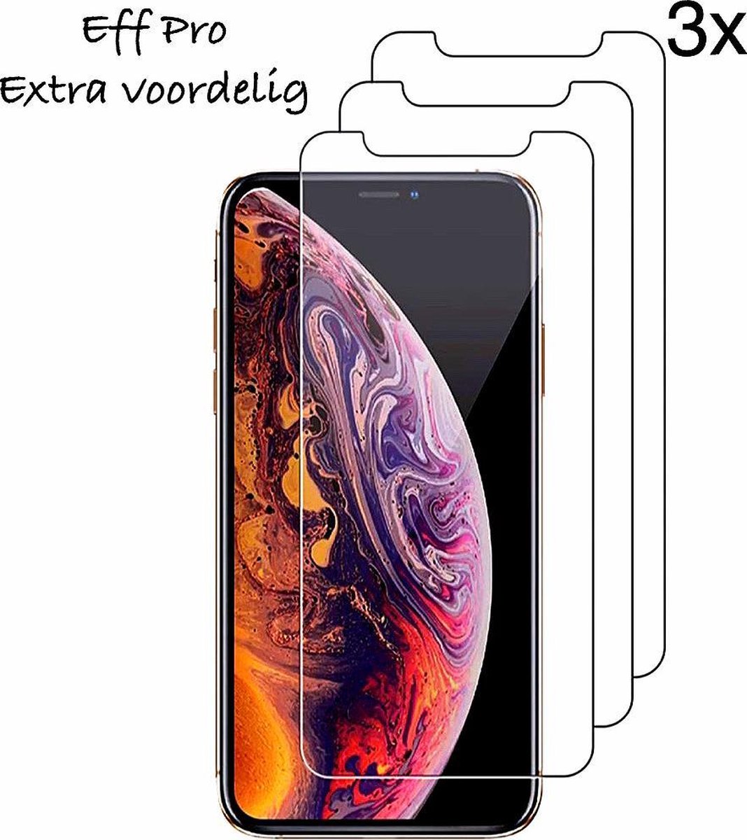iPhone XR Screenprotector Glas / iPhone 11 Screenprotector Glas –Tempered Glass 3x (Extra voordelig) - Eff Pro